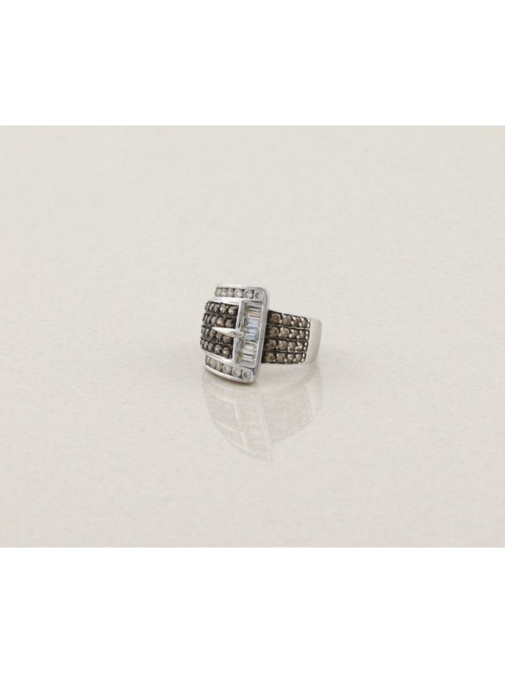 Sterling Silver Sparkly Brown & White Cubic Zirconia Belt Buckle Ring Size 6 3/4 - Picture 5 of 8